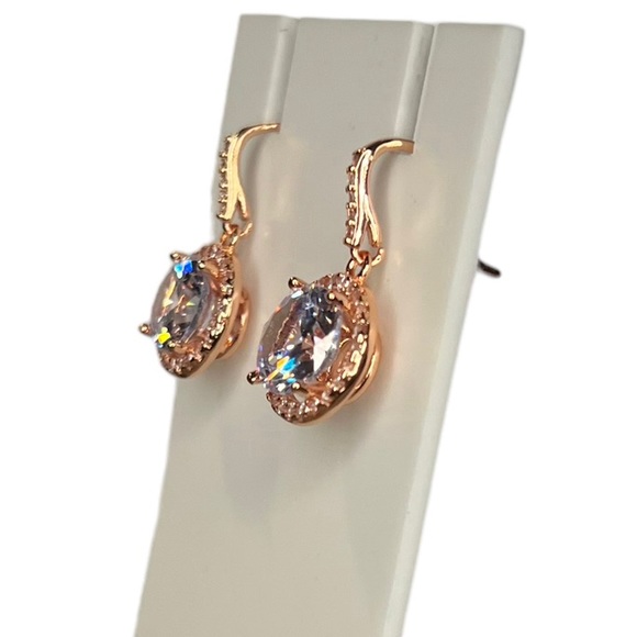 Swarovski Elements Crystal Rose Gold Halo Drop Earrings - Picture 4 of 9